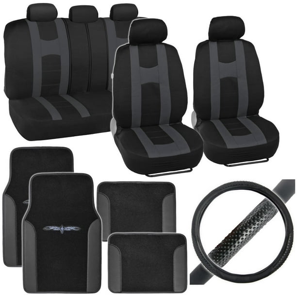 Black Synthetic Leather Seat Covers for Car SUV Auto w/ Steering Wheel Cover 